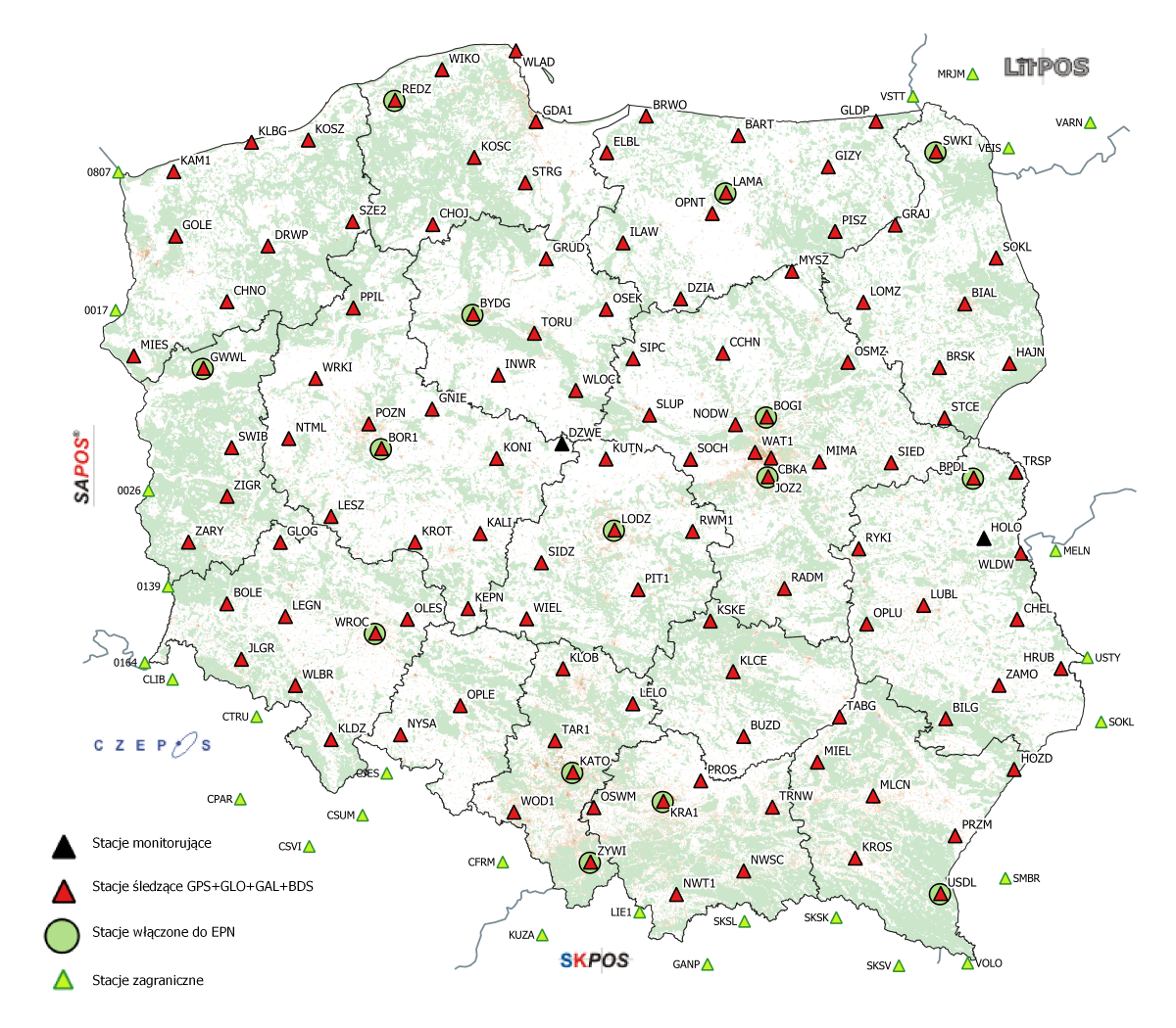 Mapa stacji referencyjnych systemu ASG-EUPOS