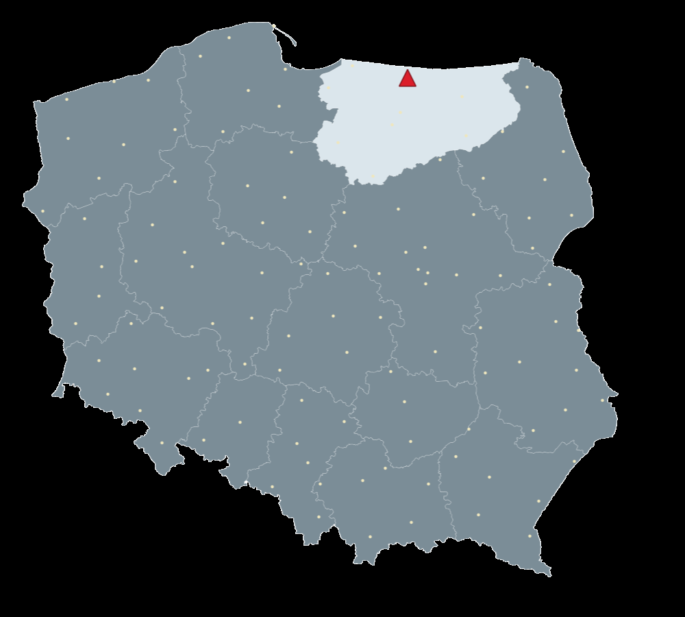 Mapa Polski, na której zilustrowane jest położenie stacji referencyjnej.