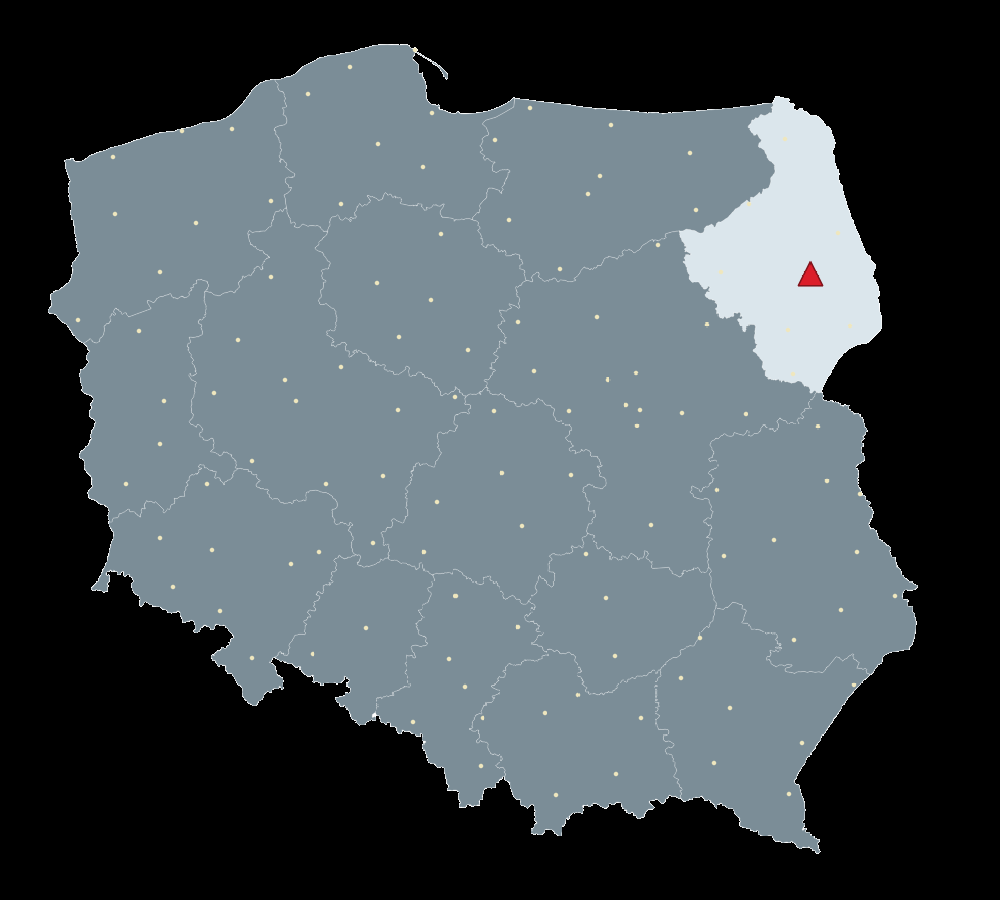 Mapa Polski, na której zilustrowane jest położenie stacji referencyjnej.