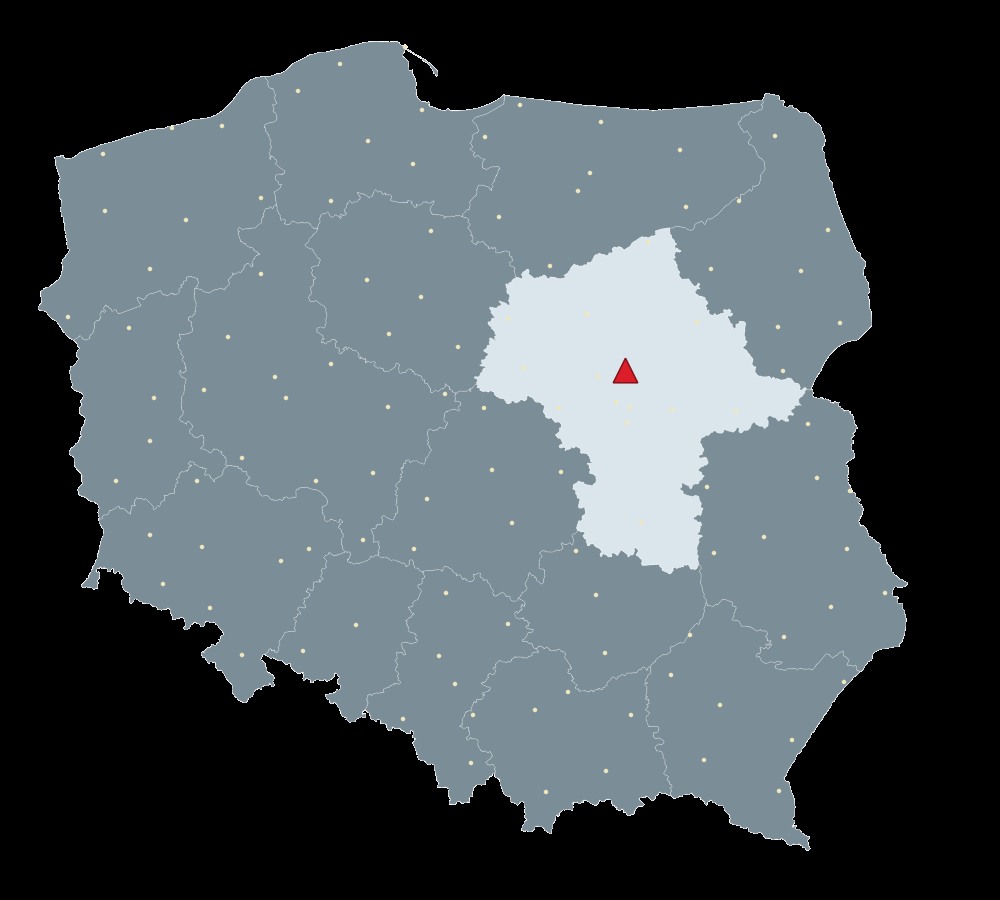 Mapa Polski, na której zilustrowane jest położenie stacji referencyjnej.
