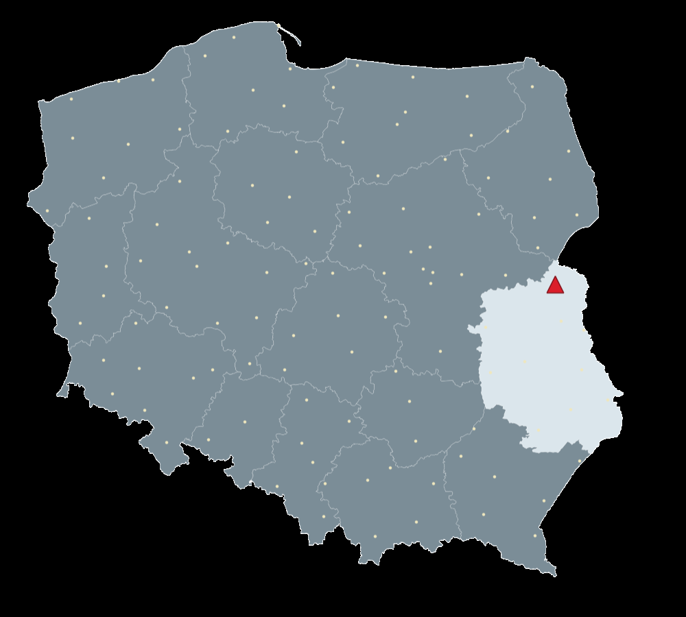 Mapa Polski, na której zilustrowane jest położenie stacji referencyjnej.