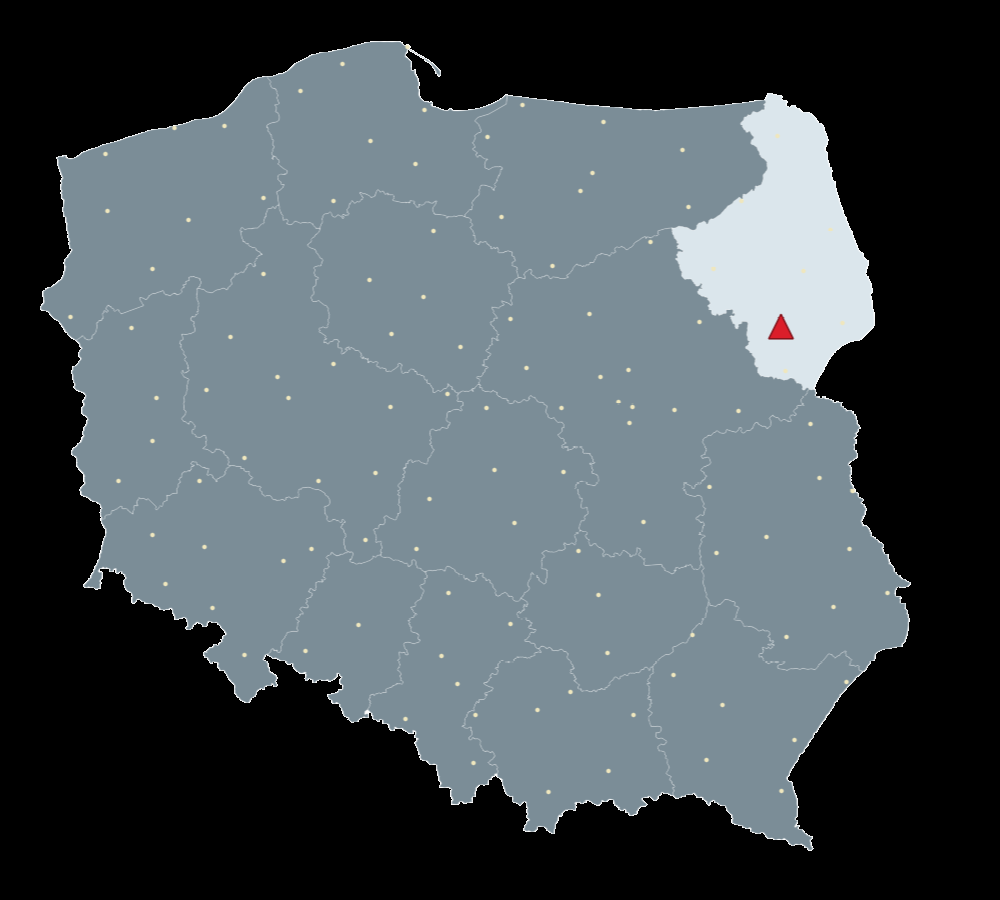Mapa Polski, na której zilustrowane jest położenie stacji referencyjnej.