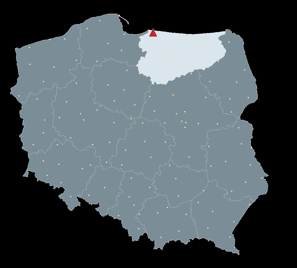Mapa Polski, na której zilustrowane jest położenie stacji referencyjnej.