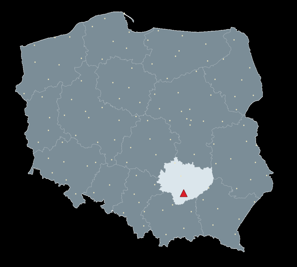 Mapa Polski, na której zilustrowane jest położenie stacji referencyjnej.