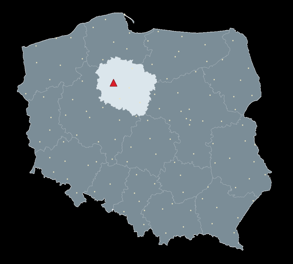Mapa Polski, na której zilustrowane jest położenie stacji referencyjnej.