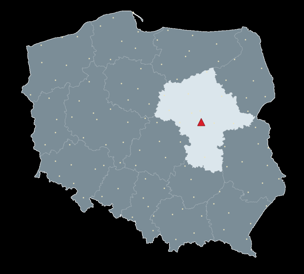 Mapa Polski, na której zilustrowane jest położenie stacji referencyjnej.