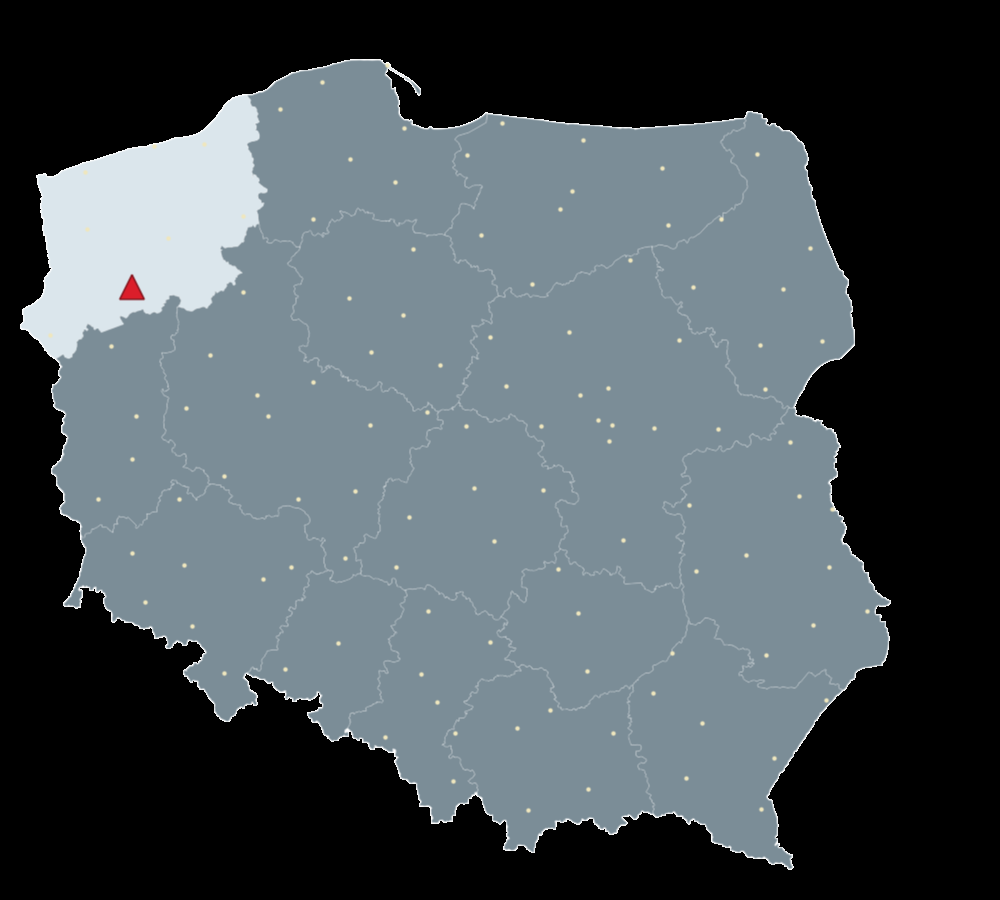 Mapa Polski, na której zilustrowane jest położenie stacji referencyjnej.