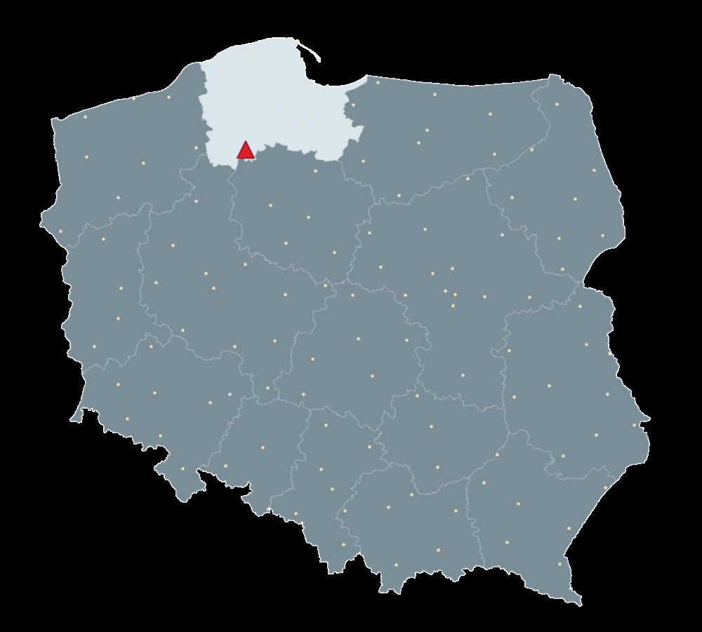 Mapa Polski, na której zilustrowane jest położenie stacji referencyjnej.