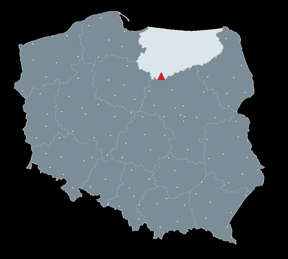 Mapa Polski, na której zilustrowane jest położenie stacji referencyjnej.