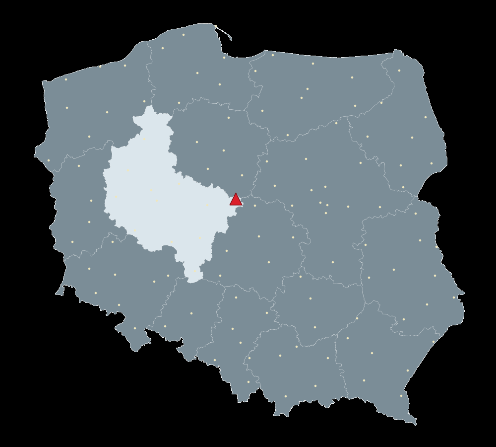 Mapa Polski, na której zilustrowane jest położenie stacji referencyjnej.