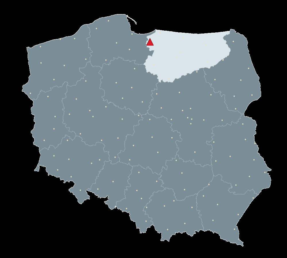 Mapa Polski, na której zilustrowane jest położenie stacji referencyjnej.