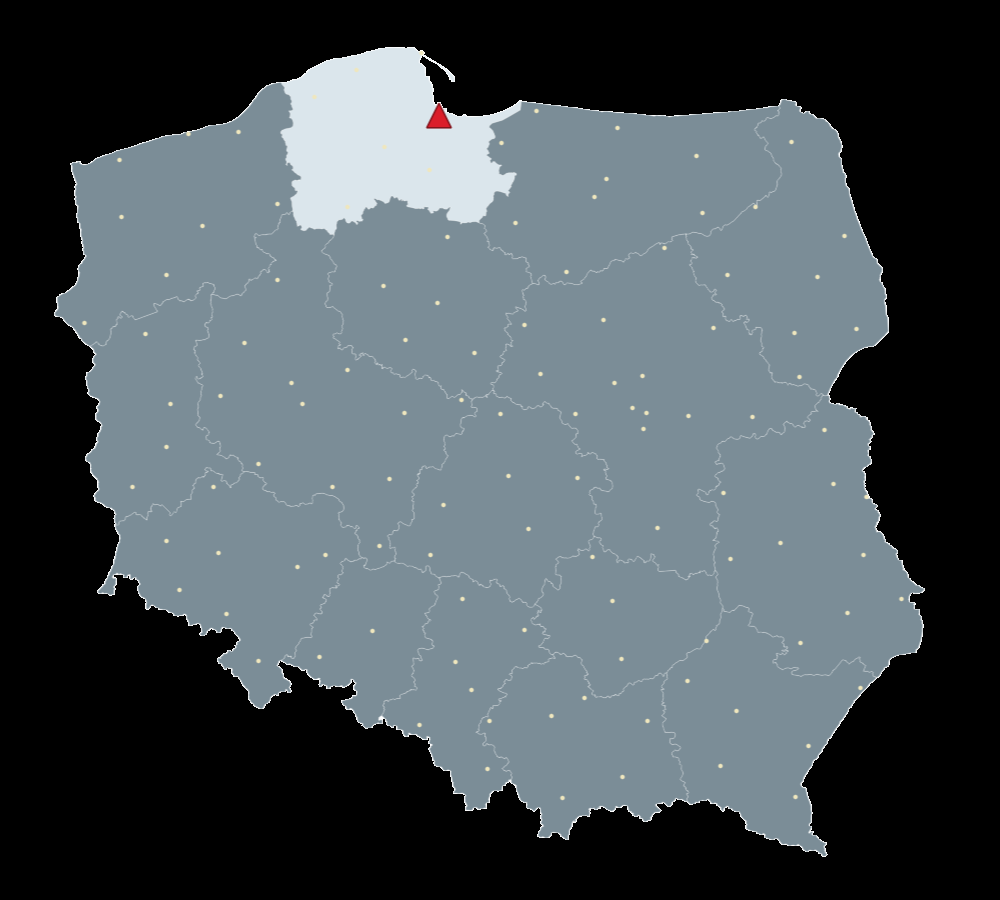 Mapa Polski, na której zilustrowane jest położenie stacji referencyjnej.