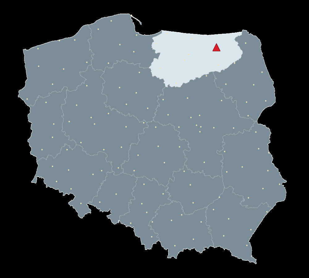 Mapa Polski, na której zilustrowane jest położenie stacji referencyjnej.