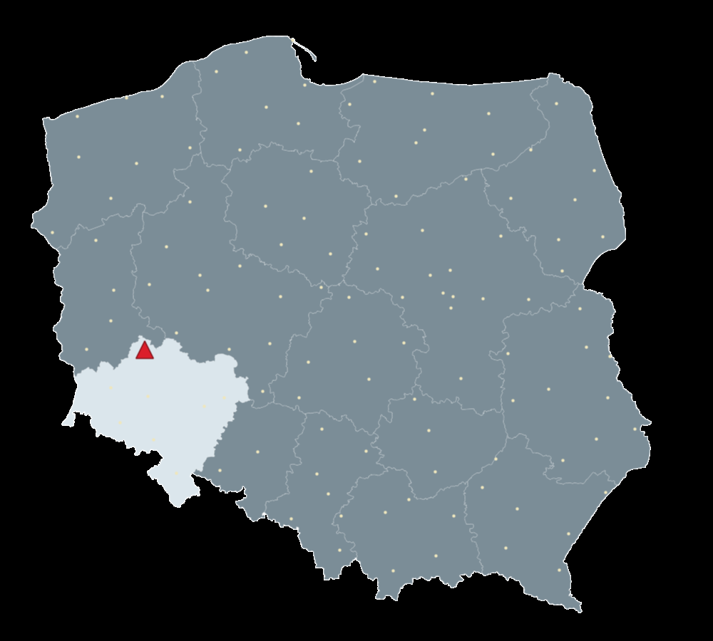 Mapa Polski, na której zilustrowane jest położenie stacji referencyjnej.