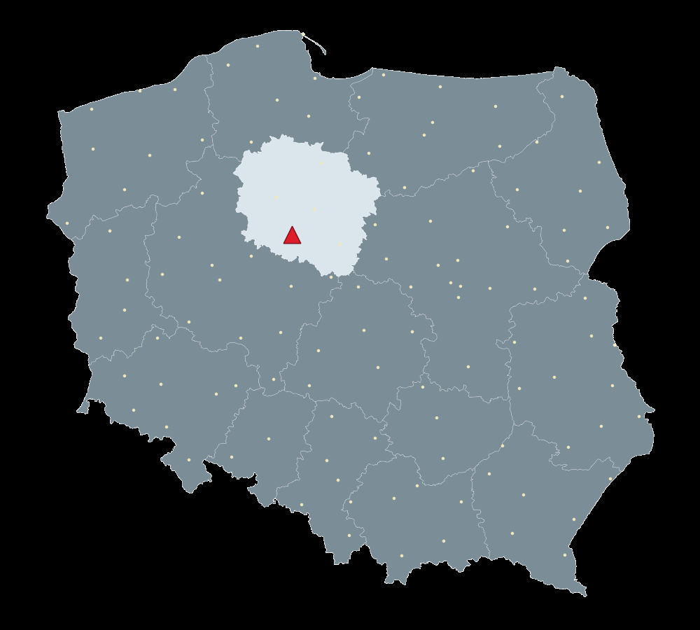 Mapa Polski, na której zilustrowane jest położenie stacji referencyjnej.