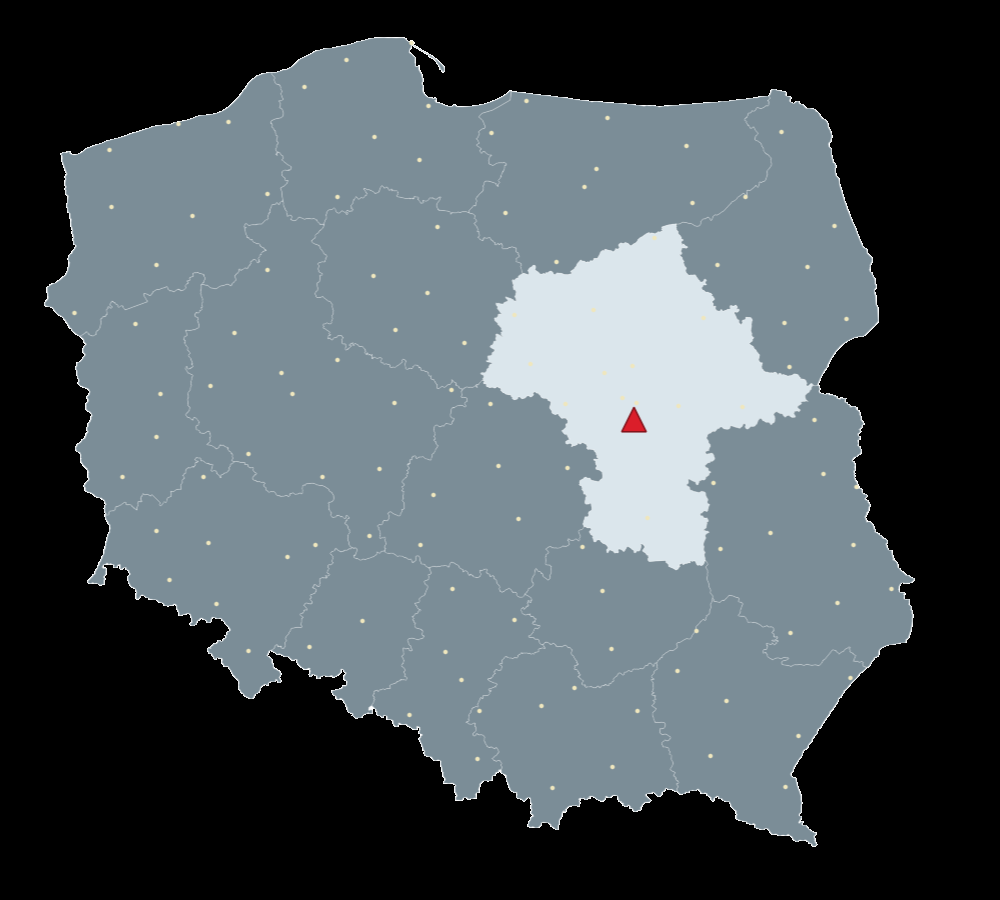 Mapa Polski, na której zilustrowane jest położenie stacji referencyjnej.