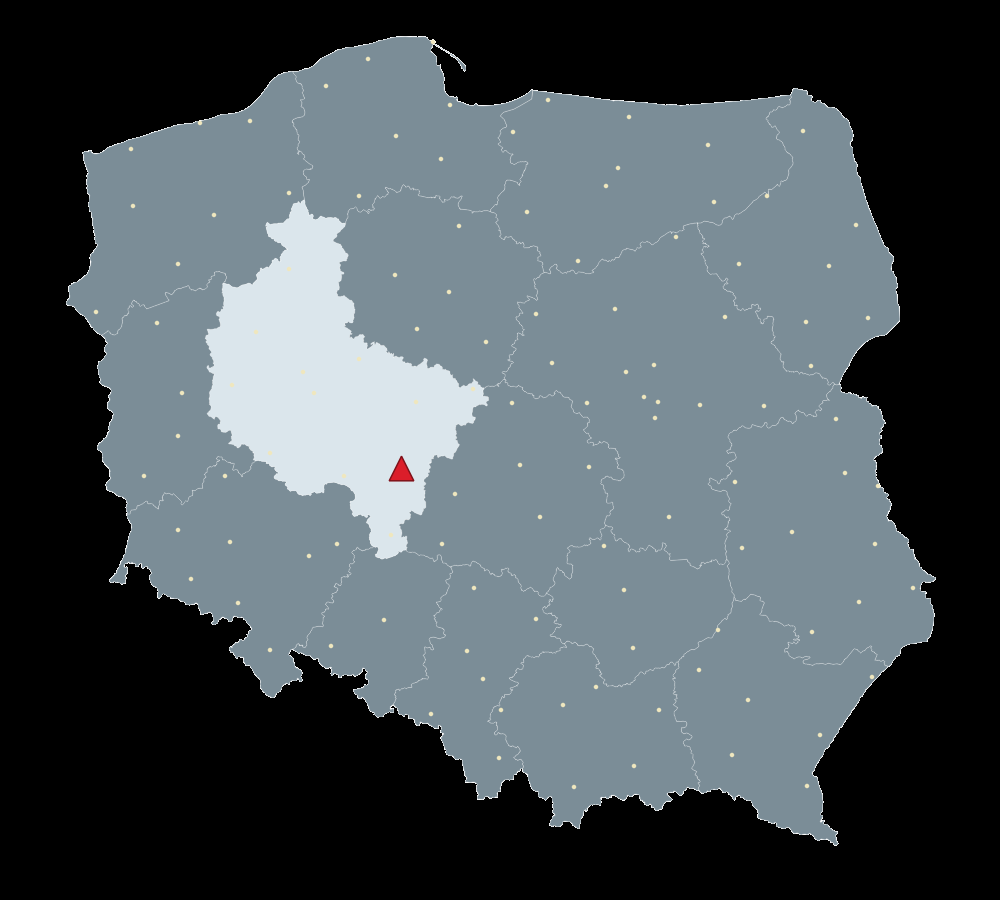 Mapa Polski, na której zilustrowane jest położenie stacji referencyjnej.