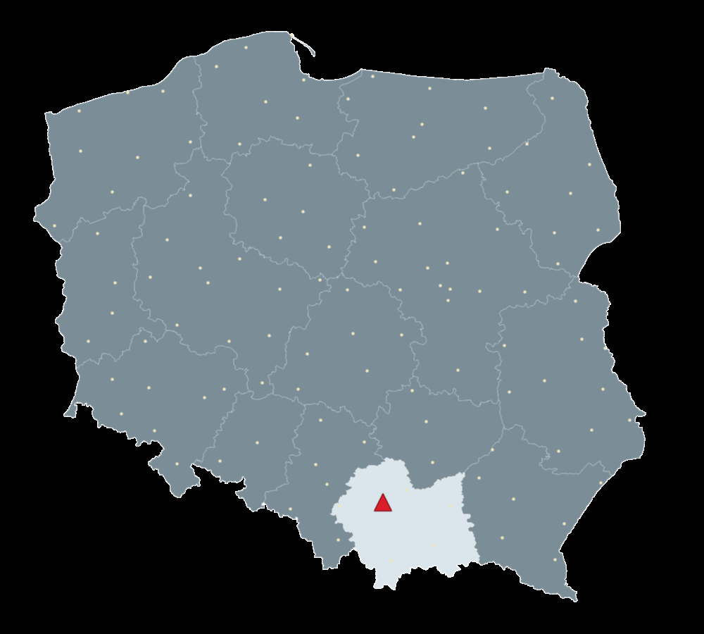 Mapa Polski, na której zilustrowane jest położenie stacji referencyjnej.