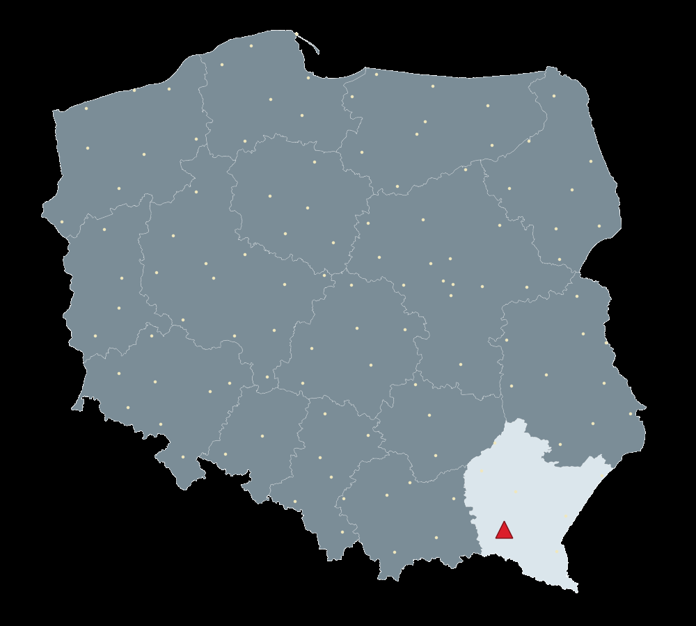 Mapa Polski, na której zilustrowane jest położenie stacji referencyjnej.