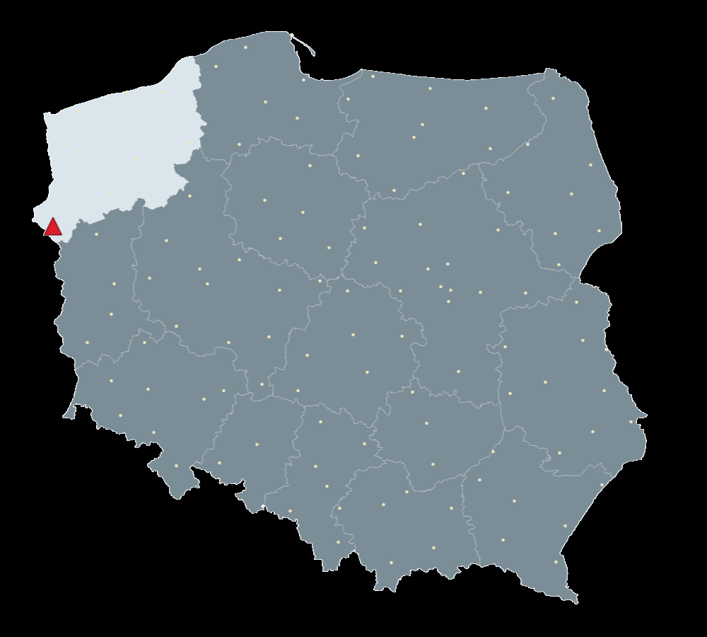 Mapa Polski, na której zilustrowane jest położenie stacji referencyjnej.