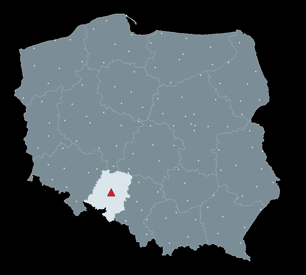 Mapa Polski, na której zilustrowane jest położenie stacji referencyjnej.
