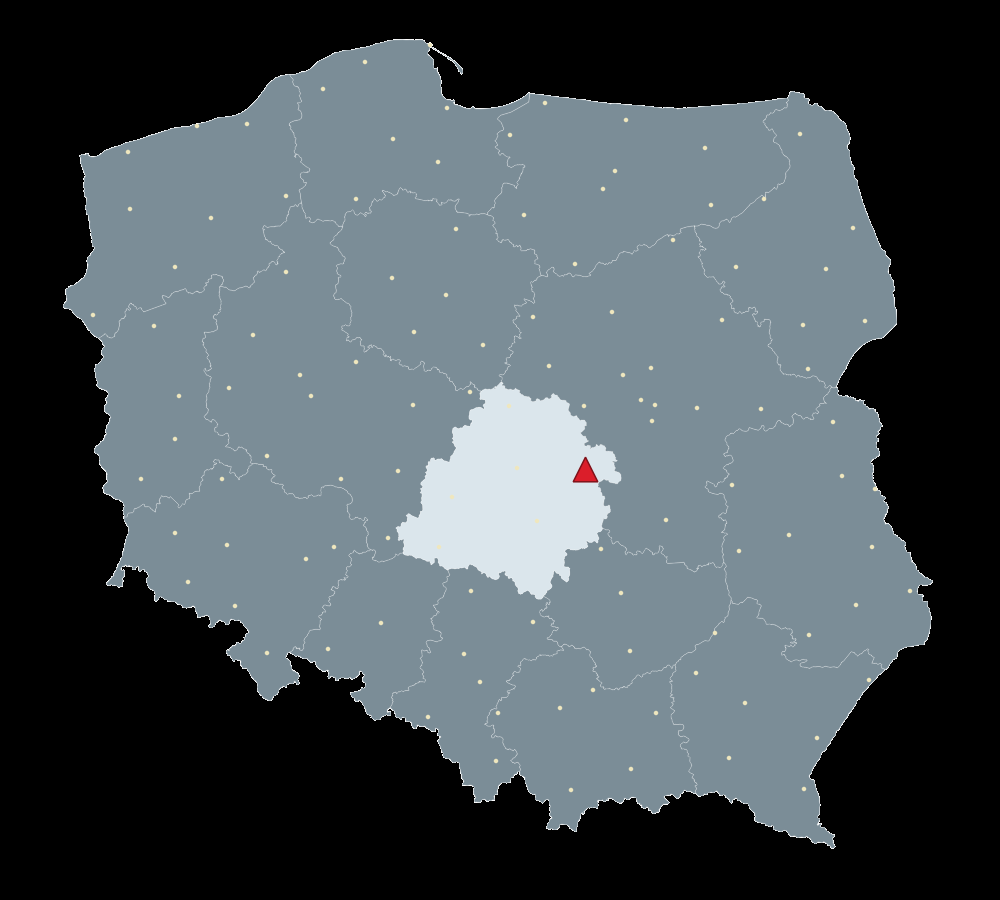 Mapa Polski, na której zilustrowane jest położenie stacji referencyjnej.