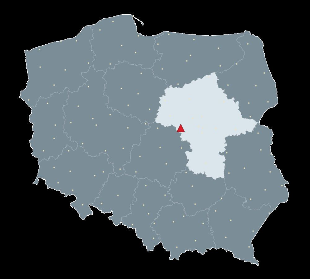 Mapa Polski, na której zilustrowane jest położenie stacji referencyjnej.