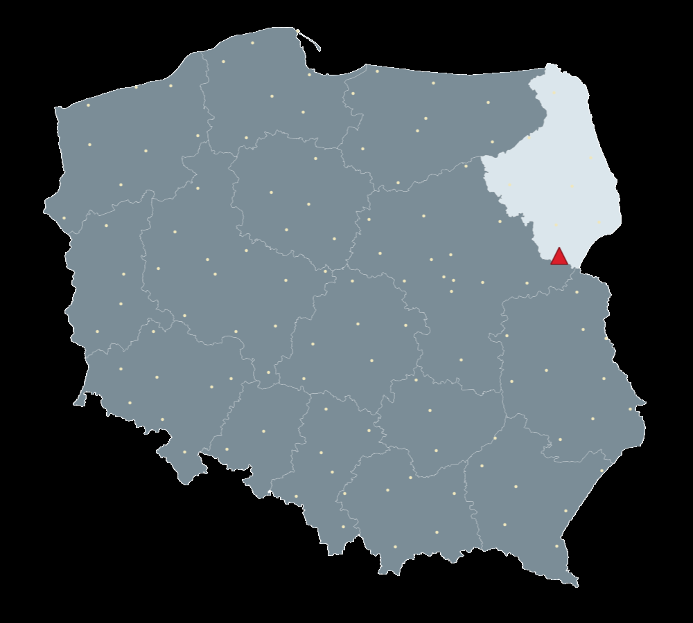 Mapa Polski, na której zilustrowane jest położenie stacji referencyjnej.