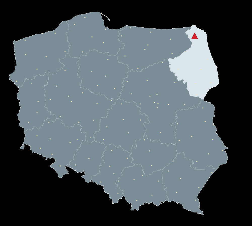 Mapa Polski, na której zilustrowane jest położenie stacji referencyjnej.