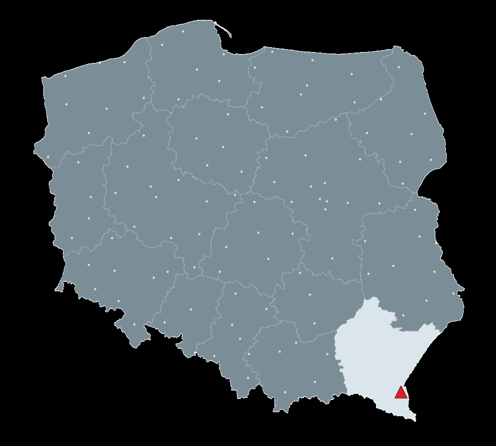 Mapa Polski, na której zilustrowane jest położenie stacji referencyjnej.