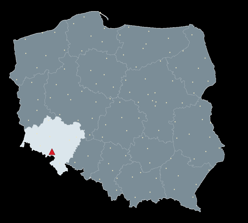 Mapa Polski, na której zilustrowane jest położenie stacji referencyjnej.