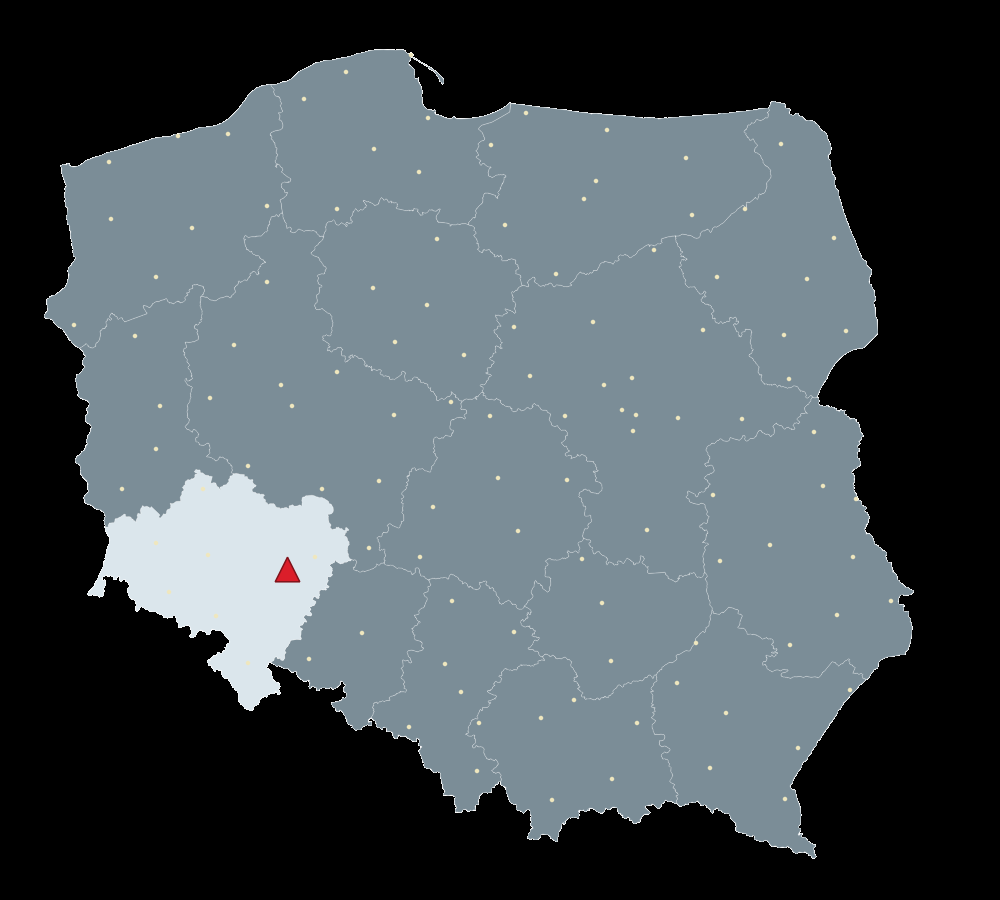 Mapa Polski, na której zilustrowane jest położenie stacji referencyjnej.