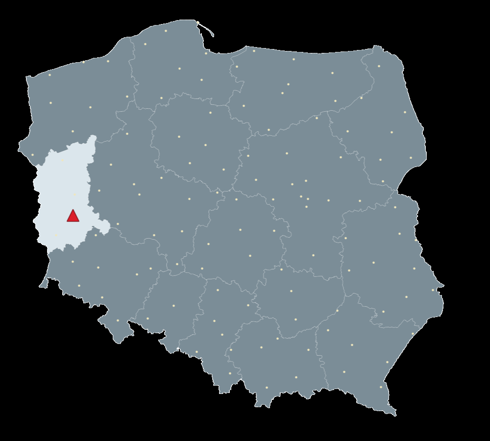 Mapa Polski, na której zilustrowane jest położenie stacji referencyjnej.